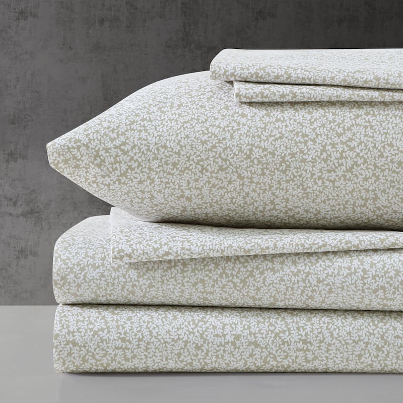 Kenneth Cole Printed Cozy Bonus Sheet Sets - Queen - Chill Flowers Beige
