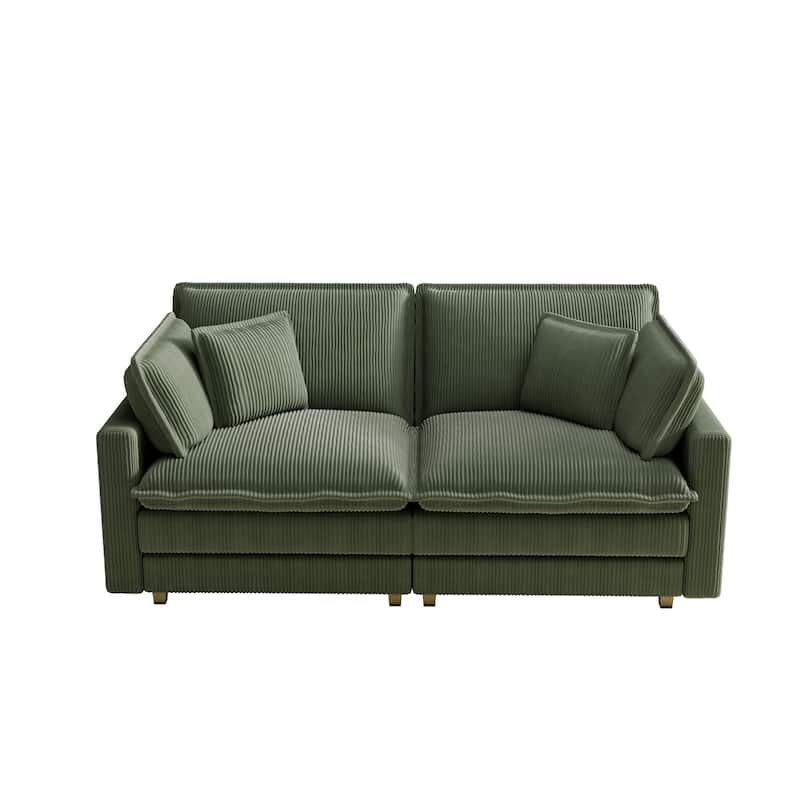 96" Corduroy Modern Classic 3-Seater Sofa - Deep Seat,With 4 Pillow For Living Room