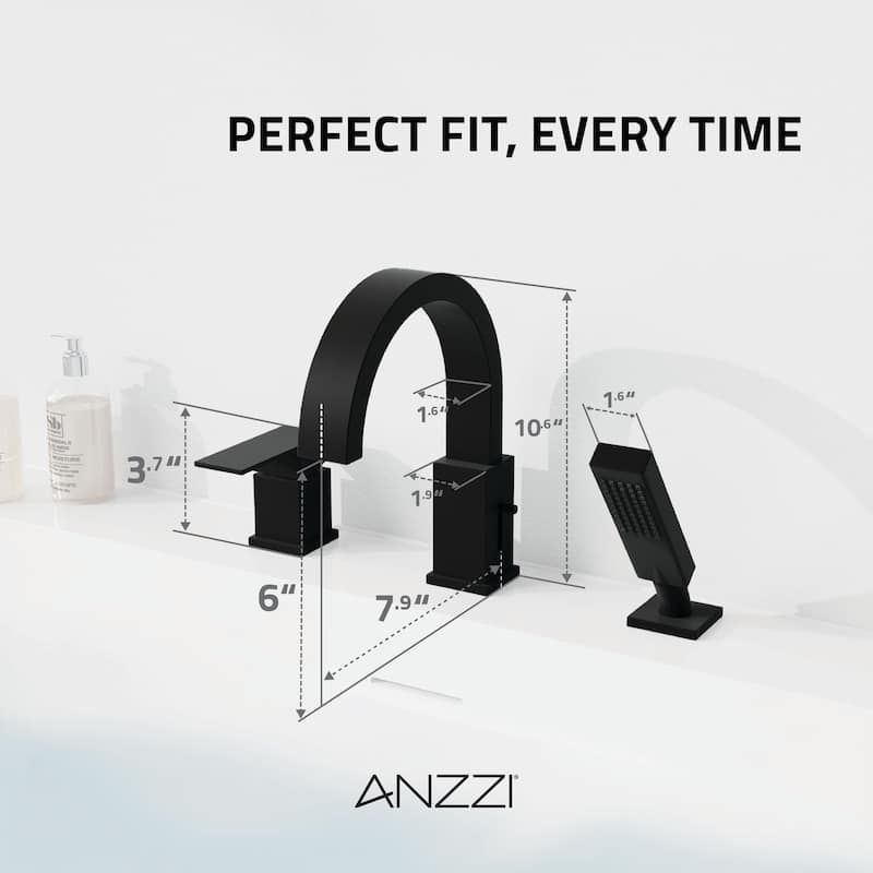 Nite Series Single-Handle Deck-Mount Roman Tub Faucet with Handheld Sprayer in Matte Black