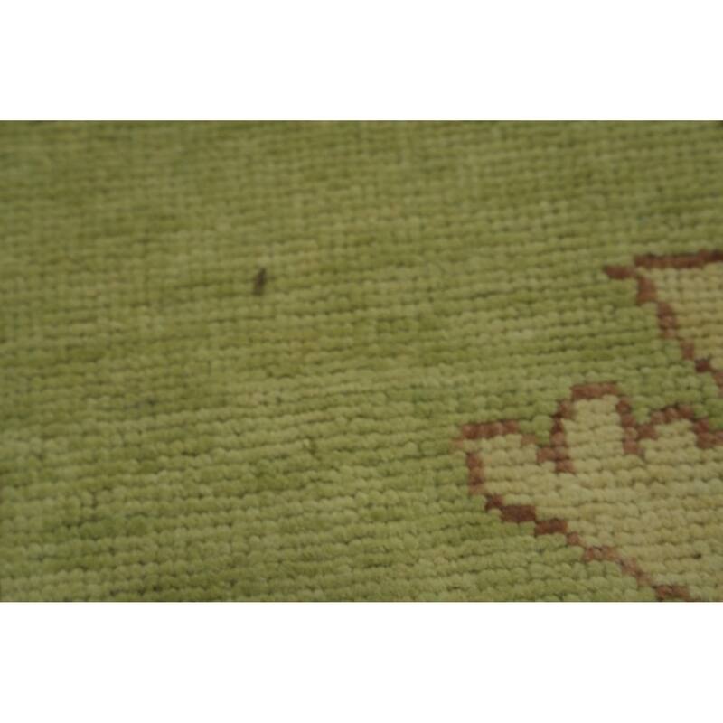 Vegetable Dye Green Oushak Turkish Large Rug, Medallion Geometric Carpet - 14' 1'' X 10' 0''