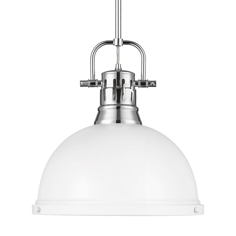 Yep by Golden Lighting Duncan 1-light 14in Rod Hung Pendant in Chrome and Matte White shade
