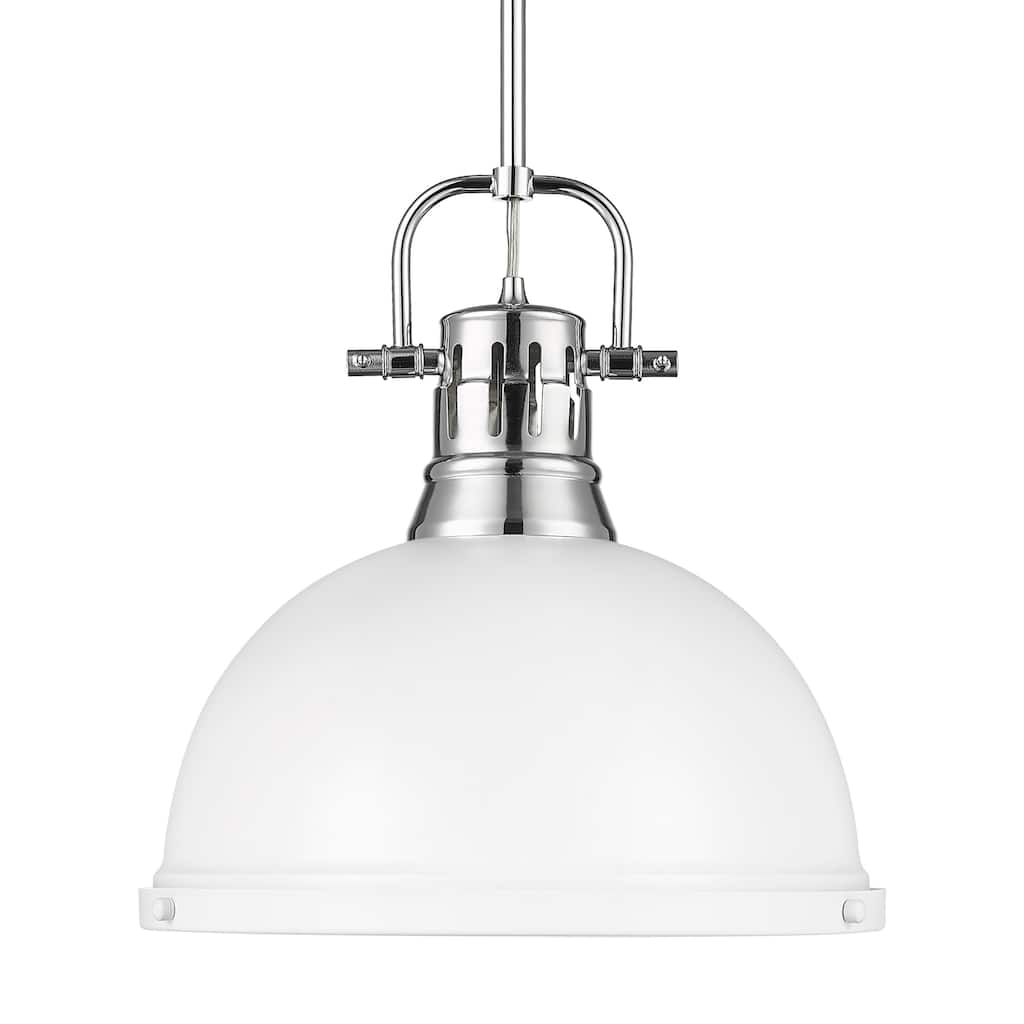 Yep by Golden Lighting Duncan 1-light 14in Rod Hung Pendant in Chrome and Matte White shade