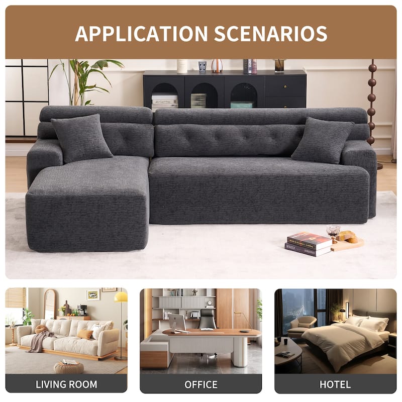 105" Wood Grain Chenille 3-Seater Sectional Sofa with Chaise Lounge and 2 Pillows