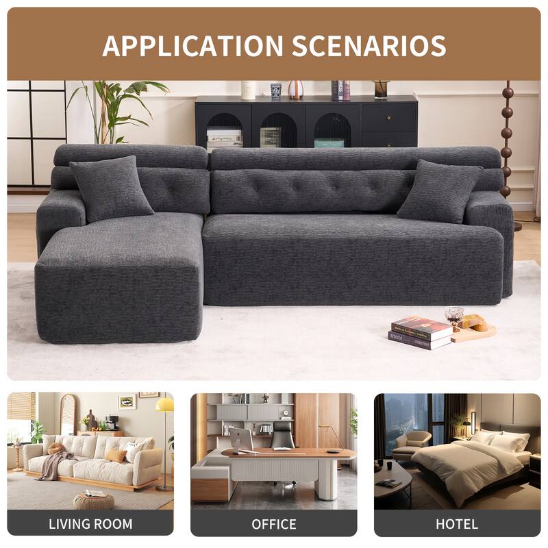 Full Compression Chenille Convertible L-Shape Chesterfield-Inspired Design Sofa Chaise