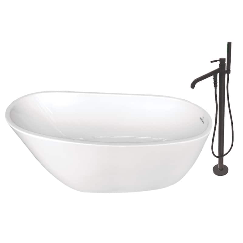 Kingston Brass Aqua Eden 59" Free Standing Acrylic Soaking Tub with - White / Oil Rubbed Bronze