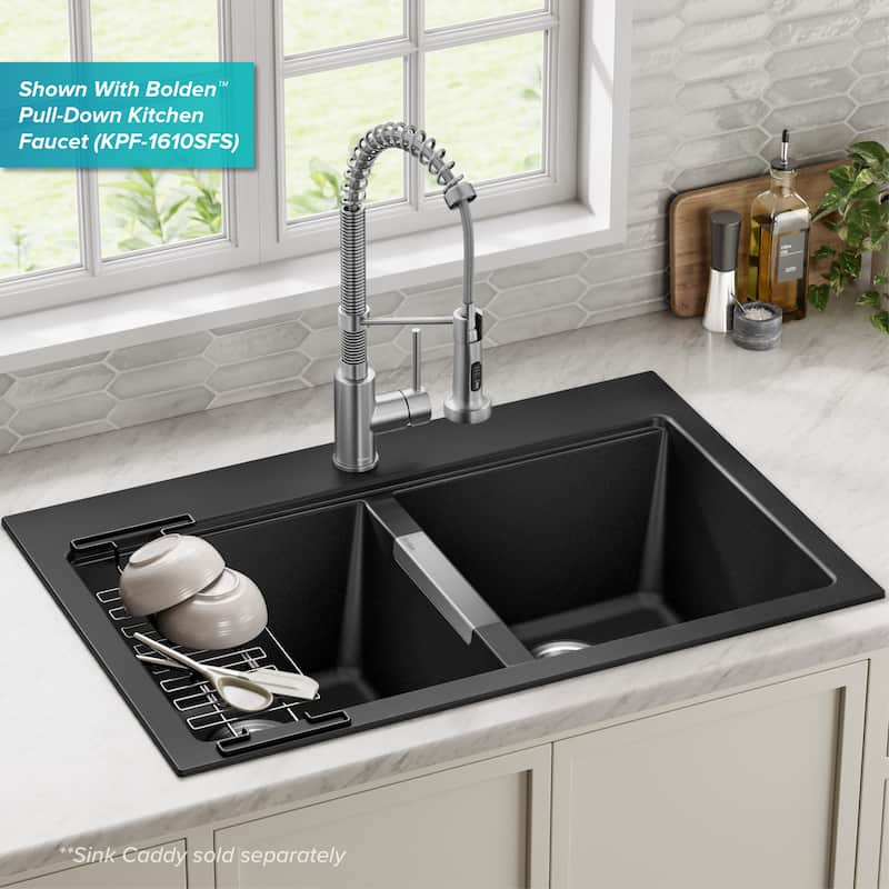 KRAUS Granite 33 inch 2-Bowl Undermount Drop-in Kitchen Sink