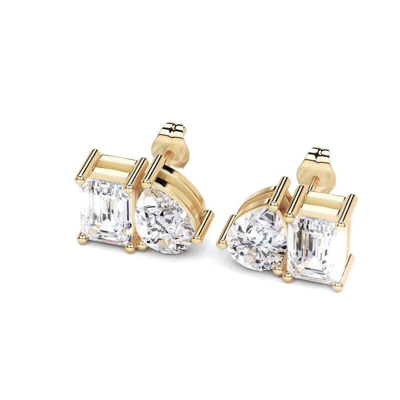 Auriya 14k Gold Emerald-cut and Pear-shaped Lab Grown Toi Et Moi Diamond Stud Earrings 4.00 ct. tw. Push-Back (F-G VS) - White