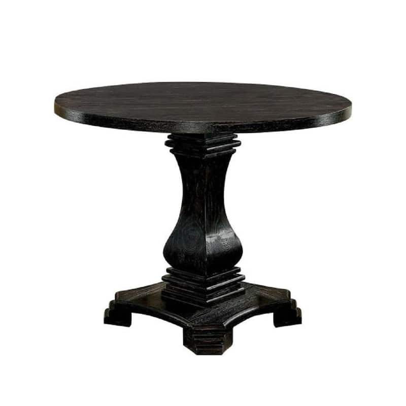 Antique Black Finish Wood Round Pedestal Dining Table