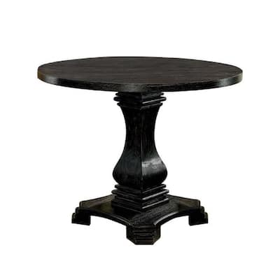 Antique Black Finish Wood Round Pedestal Dining Table