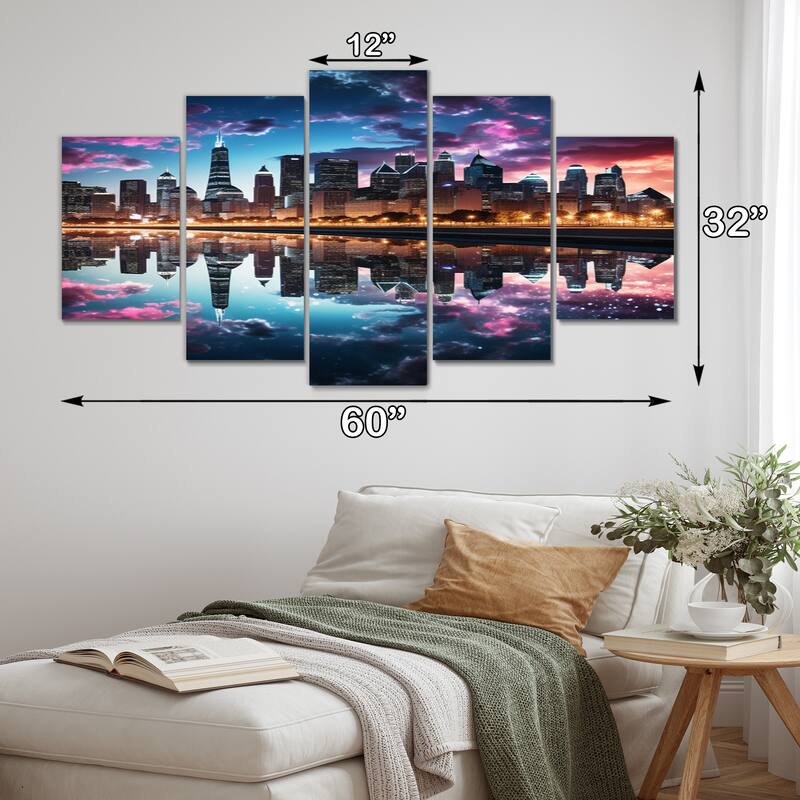 Designart "USA Chicago Skyscrapper Reflections" Cityscapes Multipanel Canvas Art Print set