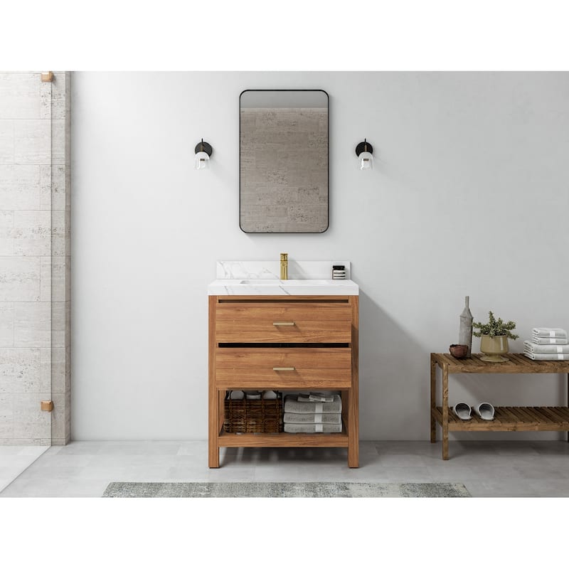 Willow Collections 30 in. W x 22 in. D Parker Solid Teak Single Sink Bathroom Vanity with Countertop