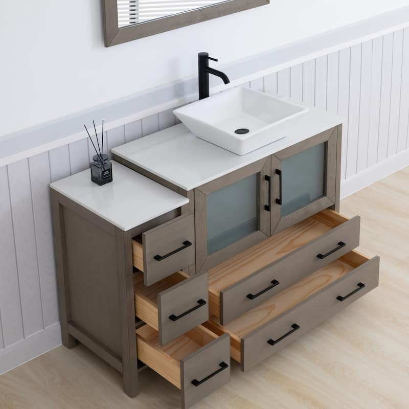 Vanity Art 48" Single Sink Bathroom Vanity Combo Set with Engineered Marble Top and Free Mirror - 48 x 18.5 x 36 Inches