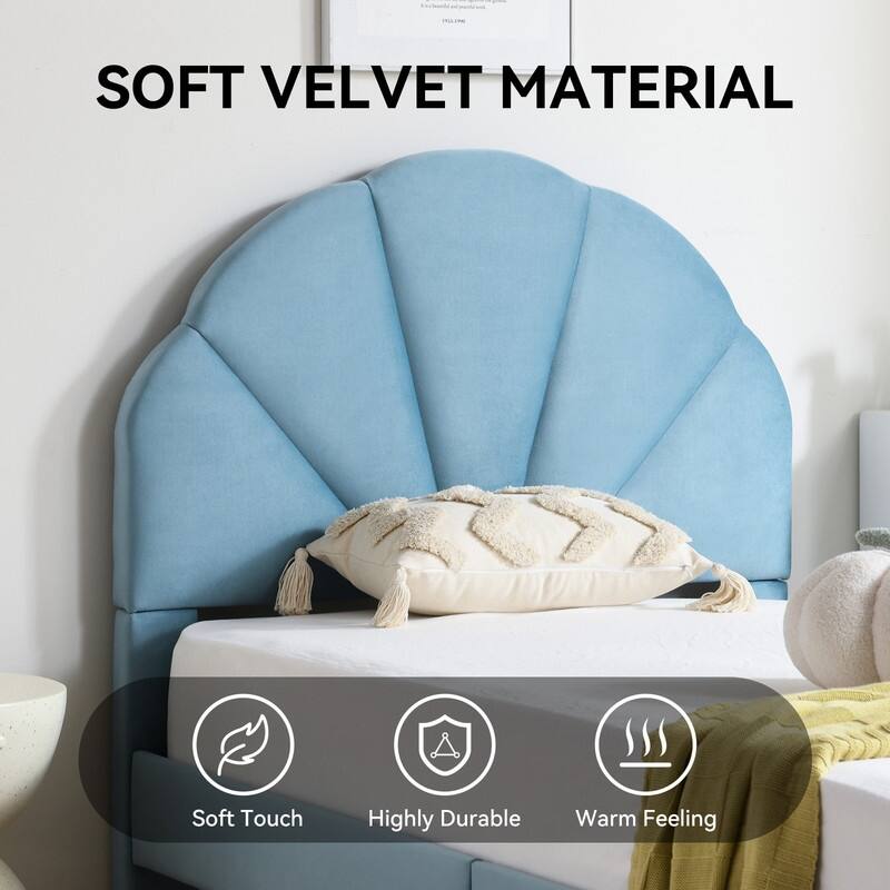 Upholstered Bed with Unique Seashell Headboard