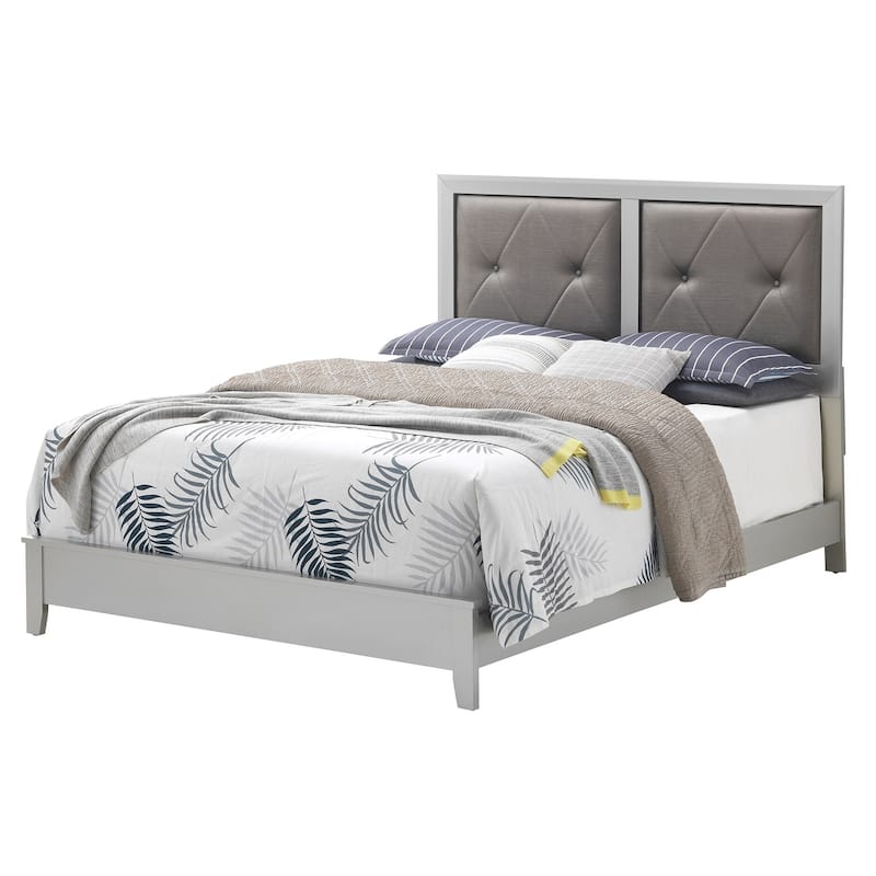 Tufted Upholstered Full Panel Bed - 80" - Silver and Gray