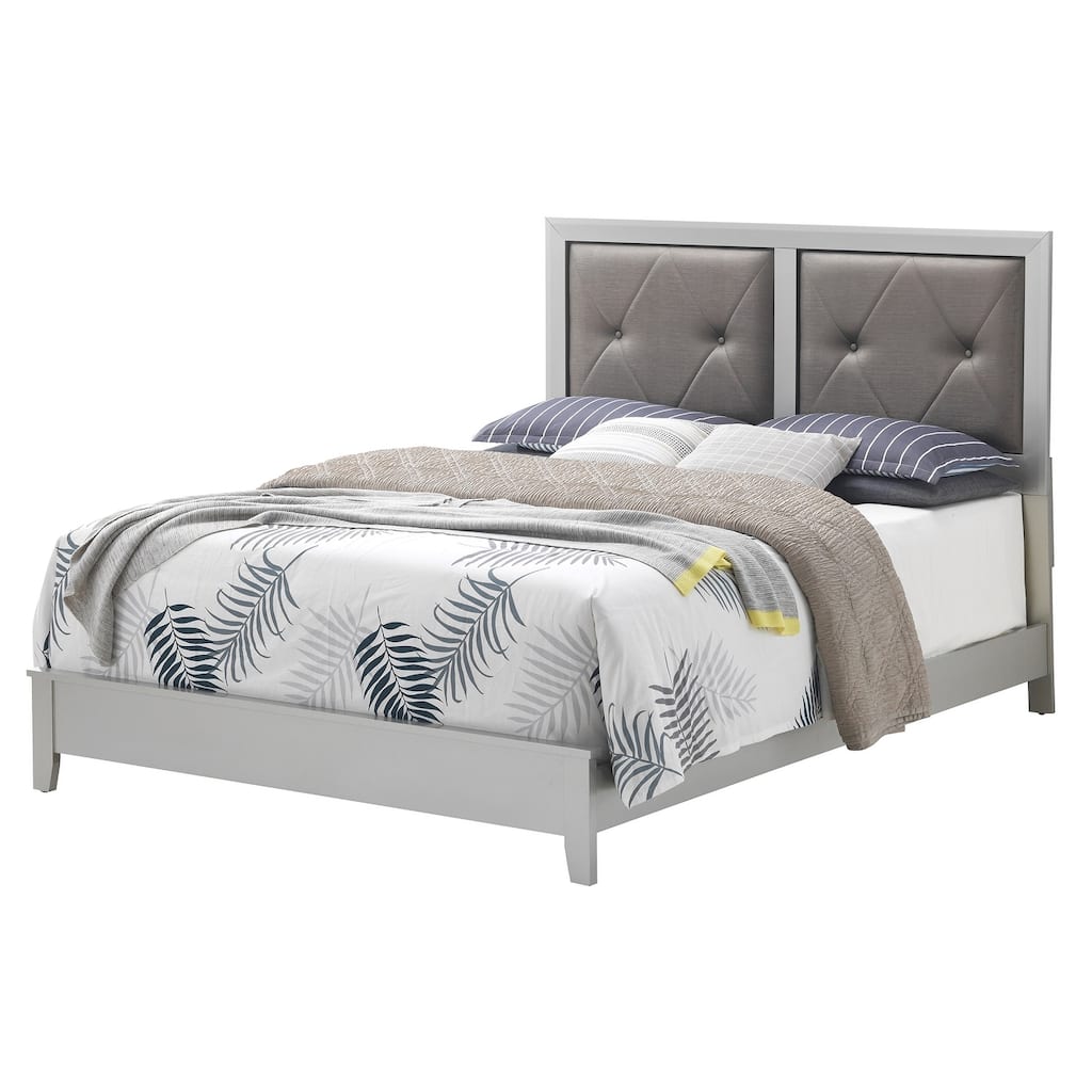 Tufted Upholstered Full Panel Bed - 80" - Silver and Gray