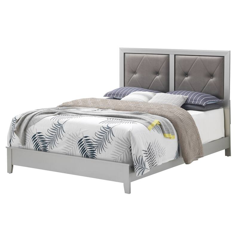 Tufted Upholstered Queen Panel Bed - 85" - Silver Champagne and Gray