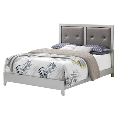 Tufted Upholstered Queen Panel Bed - 85" - Silver Champagne and Gray