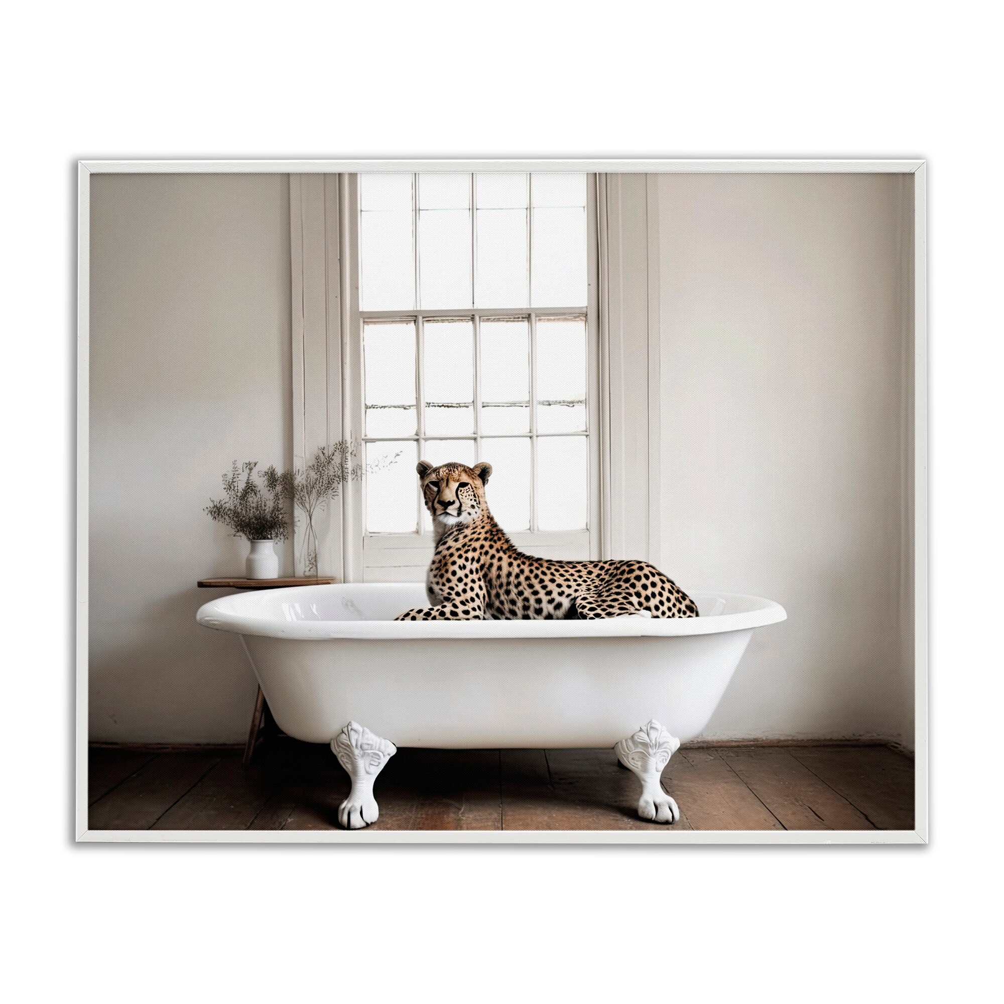 Stupell Big Cat Cheetah Bath Time Framed Giclee Art Design By Sasha