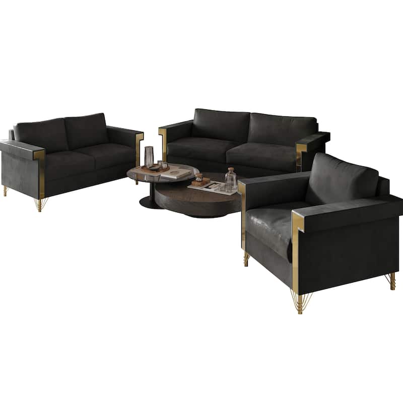 CraftPorch Luxurious Velvet Upholstered 3-Piece Living Room Set