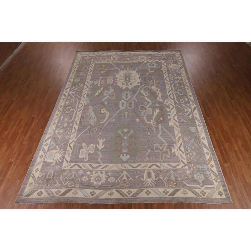 All-Over Gray Oushak Turkish Large Rug Hand-Knotted Wool Carpet - 10'3"x 13'10"