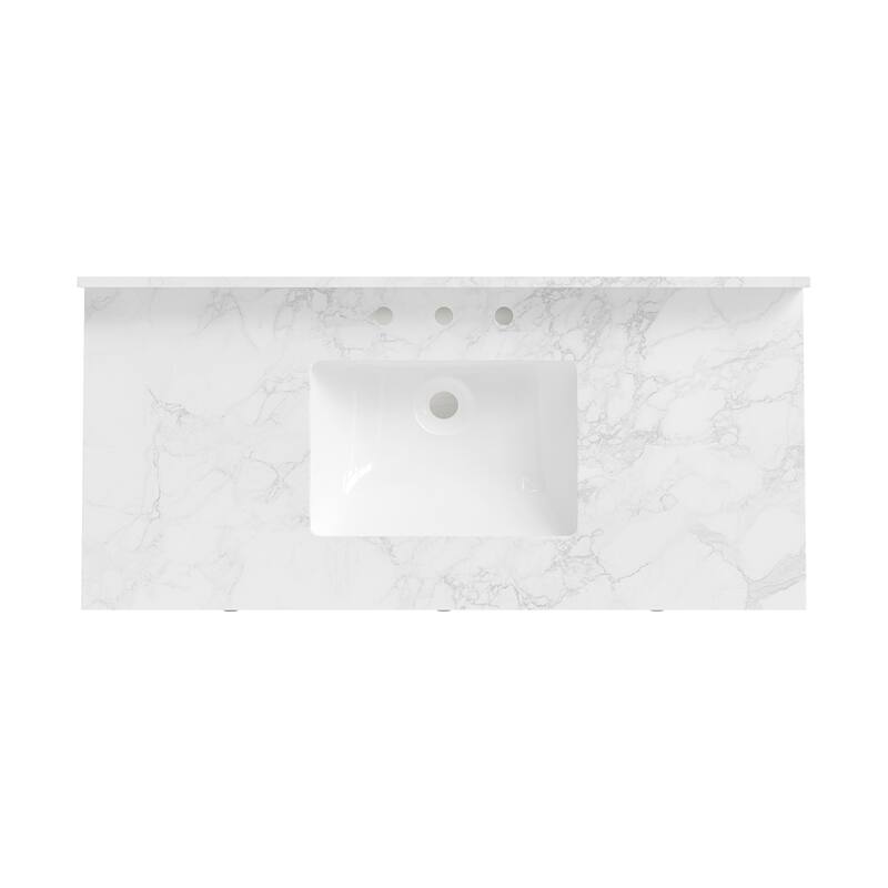 48 Inch Single Bathroom Vanity with 6 Drawers, Marble Top Bathroom Vanity with Sink in White