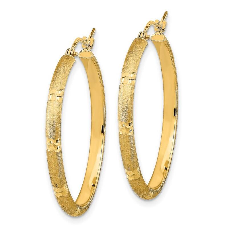 Curata 14k Yellow Gold Satin Hoop Earrings 35.56x2.75mm