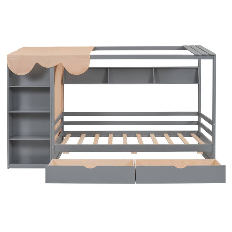 Nestfair Twin size House Bed with Two Drawers and Wardrobe