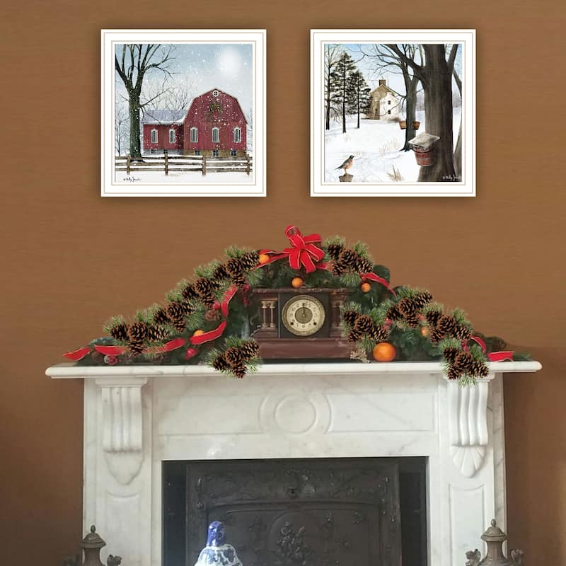 2-Piece Framed Wall Art Set - A Little Snow & Waiting for Spring, White Frame