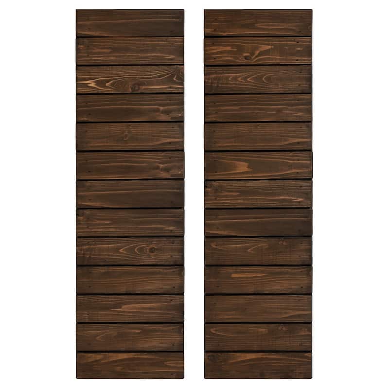 Horizontal Slat Board & Batten Exterior Shutters Pair - 72" - Coffee Brown