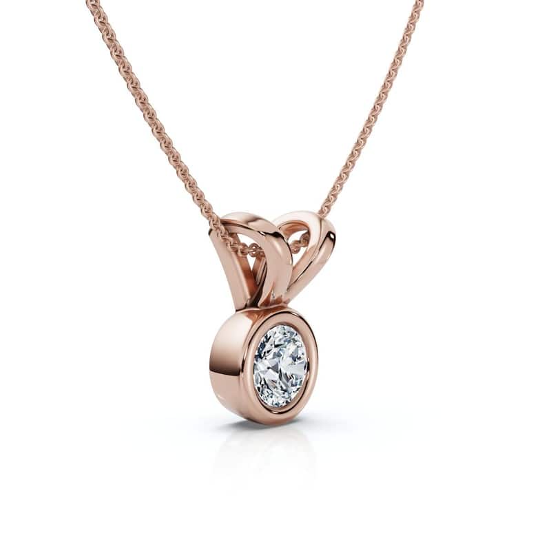 Bliss Diamond Dainty Stackable Solitaire Bezel Diamond Pendant Gold Lab Grown EF/VS - Rose