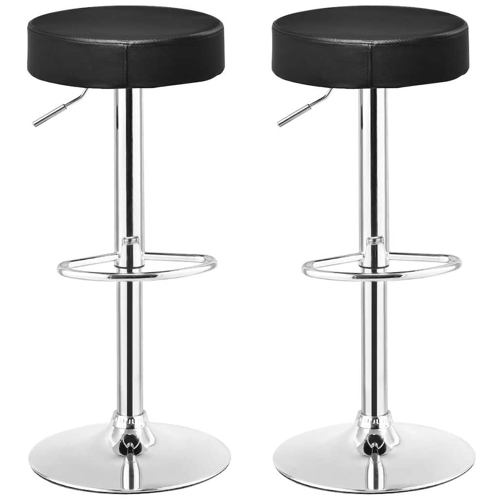 Set of 2 Adjustable Round Leather Seat Swivel Bar Stool-Black - 15"x 25.5"-33" (Diameter x H)