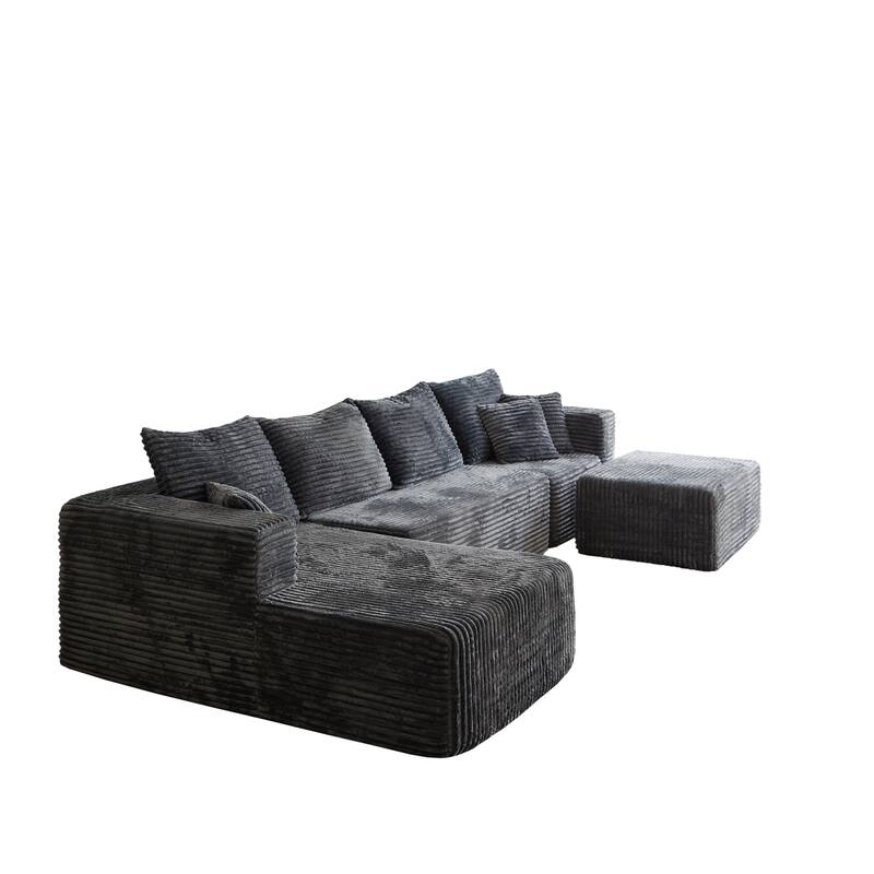 Corduroy Modular Sectional Sofa with Ottoman, U Shaped Upholstered Couch