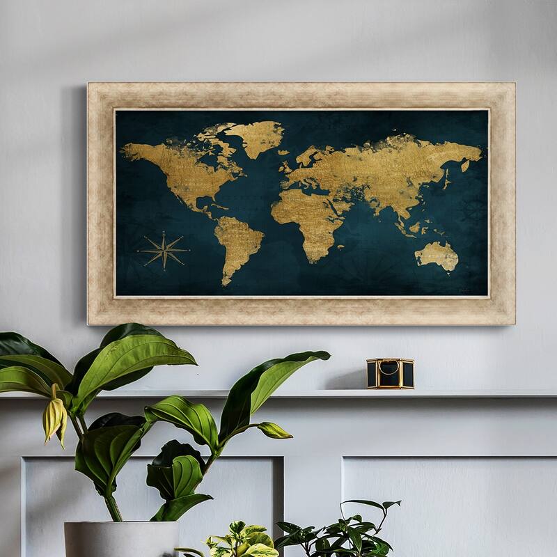 Navy Gold Map Premium Framed Canvas- Ready to Hang