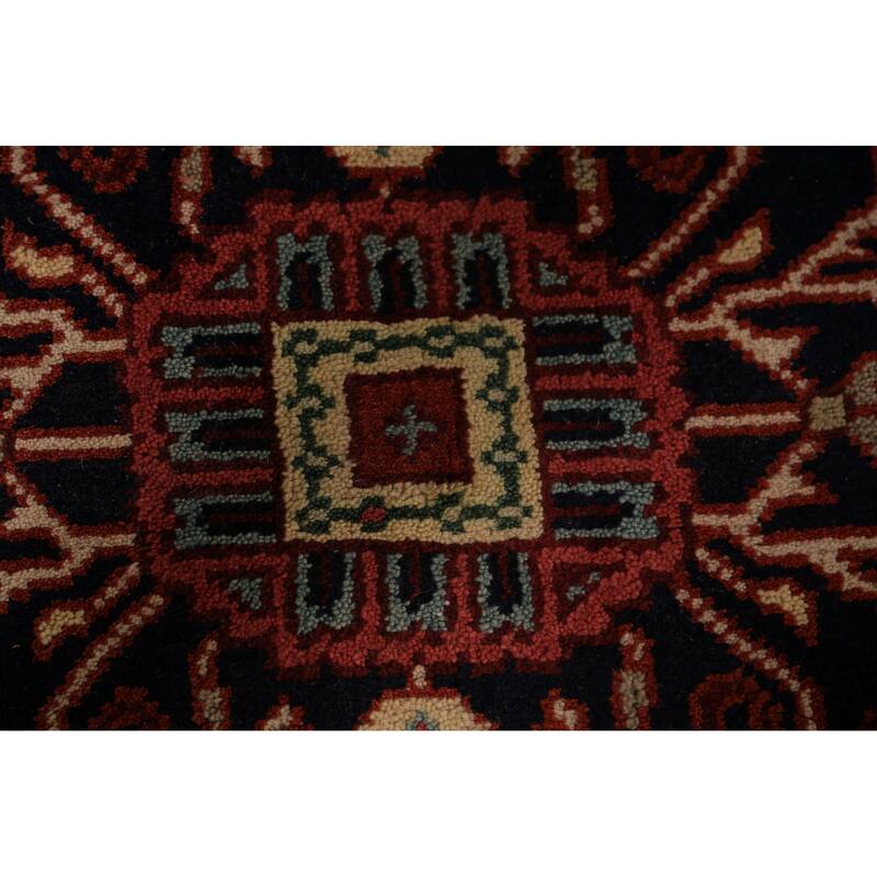 Geometric Heriz Serapi Indian Area Rug Hand-Knotted Wool Carpet - 8'11"x 11'7"