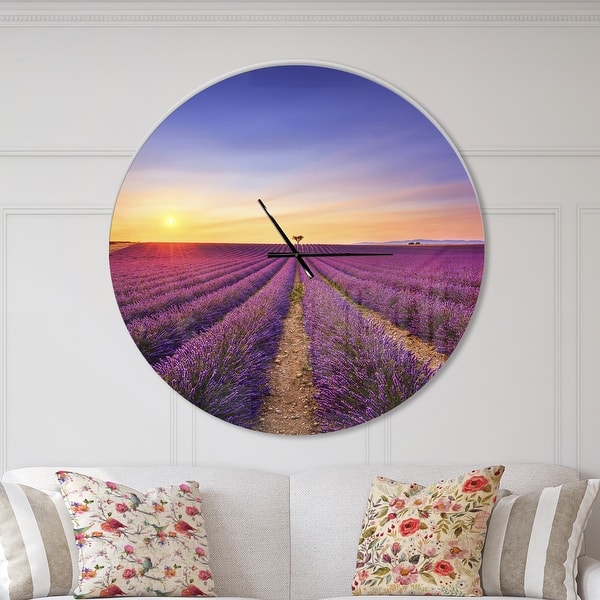slide 2 of 10, Designart 'Lavender Field in Provence France' Oversized Traditional Wall CLock 36 in. wide x 36 in. high