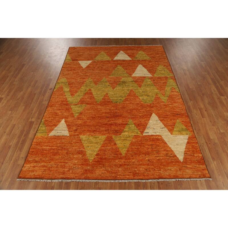 Orange Moroccan Oriental Area Rug Handmade Modern Bedroom Wool Carpet - 6'9" x 9'10"
