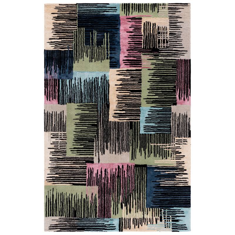 SAFAVIEH Handmade Fifth Avenue Ludwiga Wool & Viscose Rug - 5' x 8' - Black/Pink