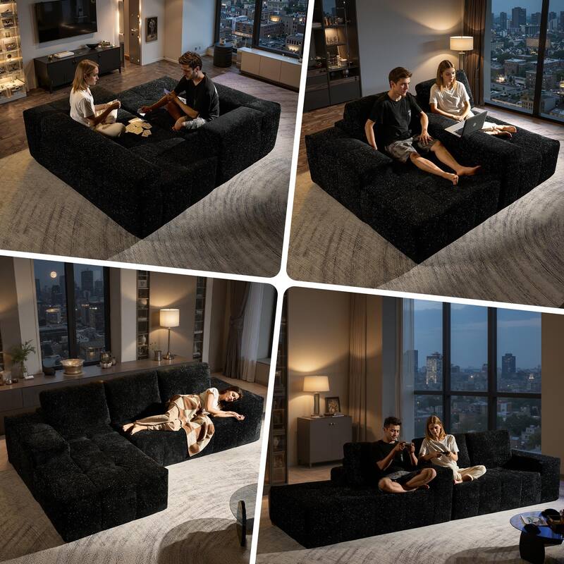 OVIOS Starry Sky Fabric Chaise Lounge Sofa-Black