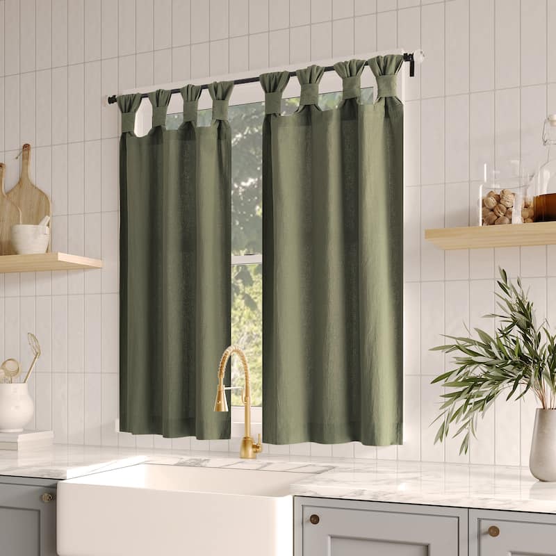 Archaeo Washed Cotton Twist Tab Cafe Curtain Pair - 52" x 36" - Moss Green