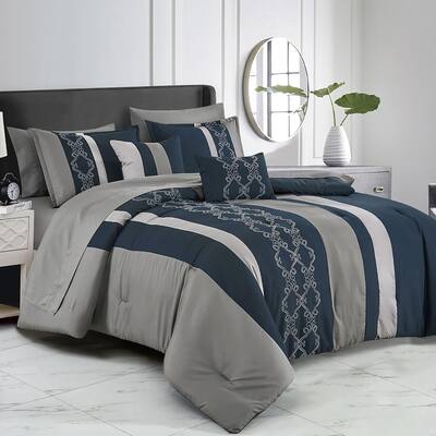 9 Piece Bed-in-a-Bag Green Floral Solid Soft Bedding Comforter Set