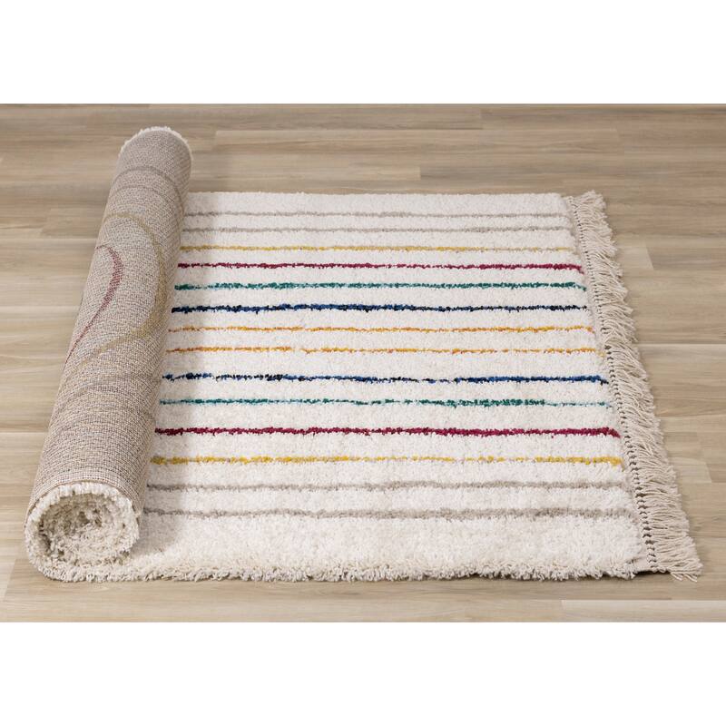 Bella Collection - Bohemian Rainbow Design Cozy Shag Rug