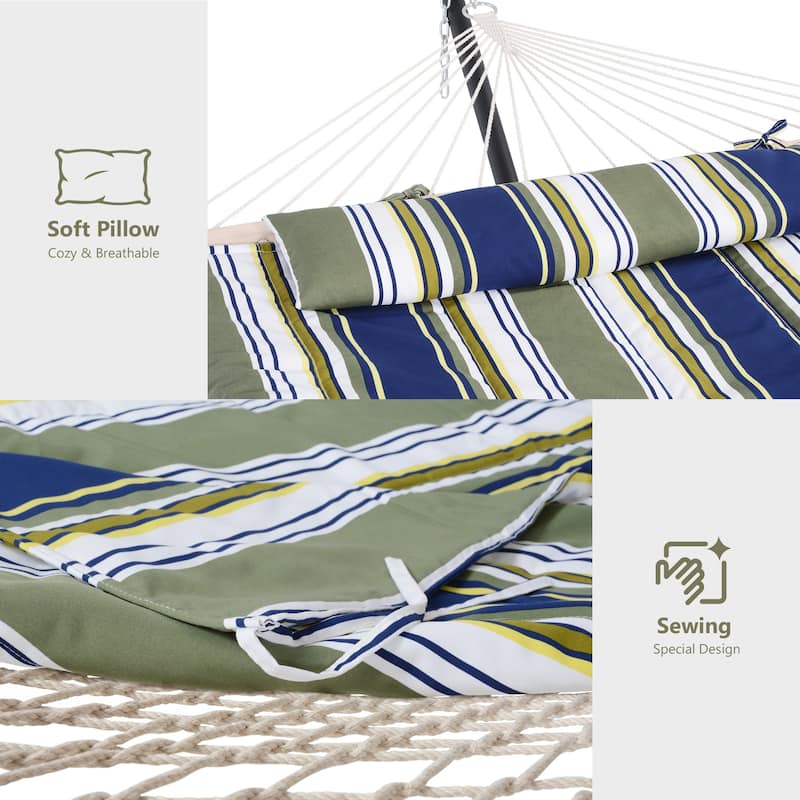 Double Hammock with Stand, Two Person Cotton Rope Hammock