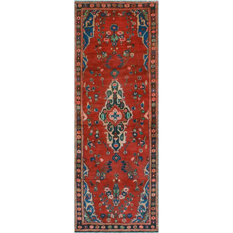 Vintage Distressed Fabiana Red/Charcoal Runner - 3'7" x 10'1"