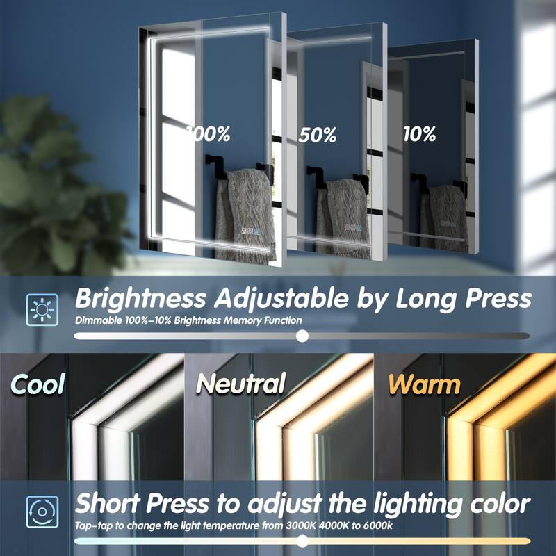 ExBrite LED Lighted Bathroom Mirror with Defog and Stepless Dimming