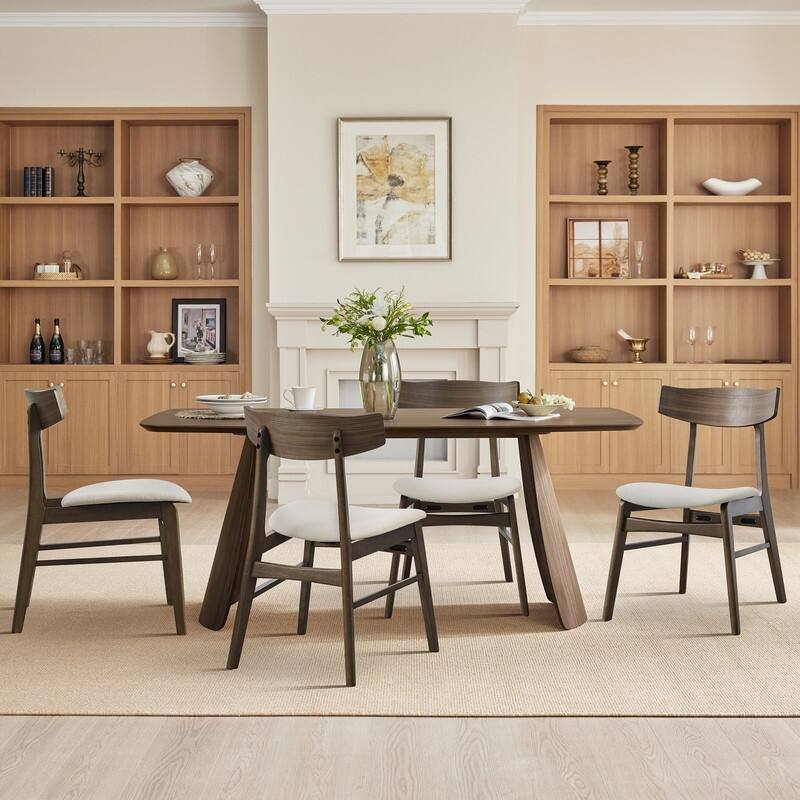 Spruce & Spring 5-Piece Modern Dining Table Set with Upholstered Chairs and Butterfly-Leg Base Table - Wood Back Chair - Walnut