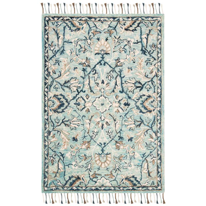 SAFAVIEH Handmade Blossom Souheila Modern Floral Wool Rug - 2'3" x 4' - Blue/Ivory