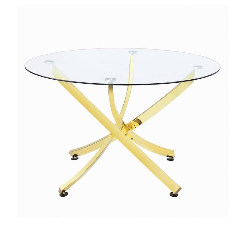 Round Glass Dining Table 60 Inch - Gold Metal Base, Contemporary Accent Table for Dining Room - 48