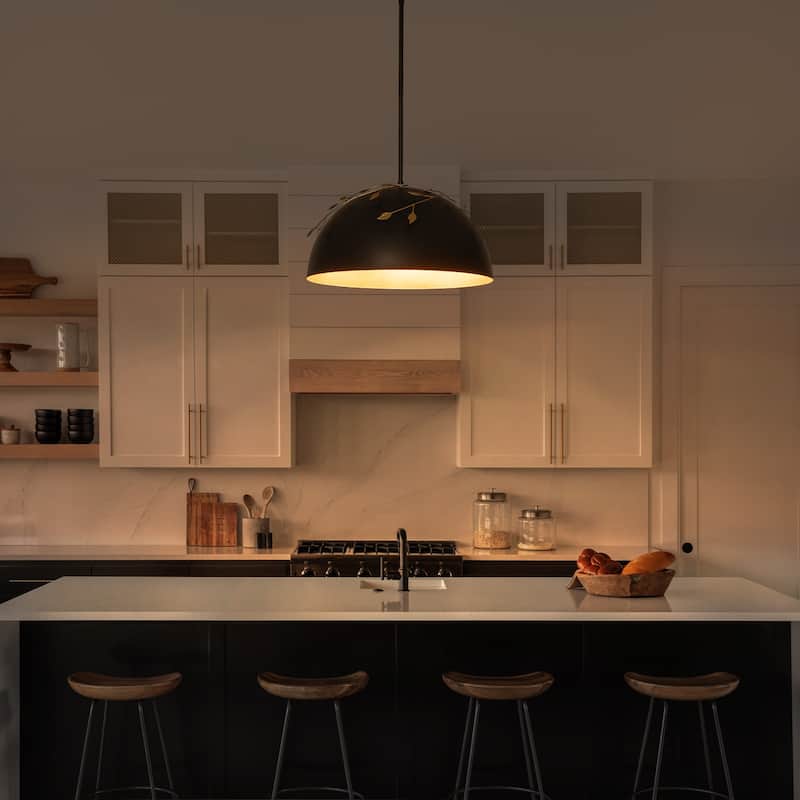 8-Light Matte Black Dome Pendant Light with Gold Interior for Kitchen - Dia.19.69-in
