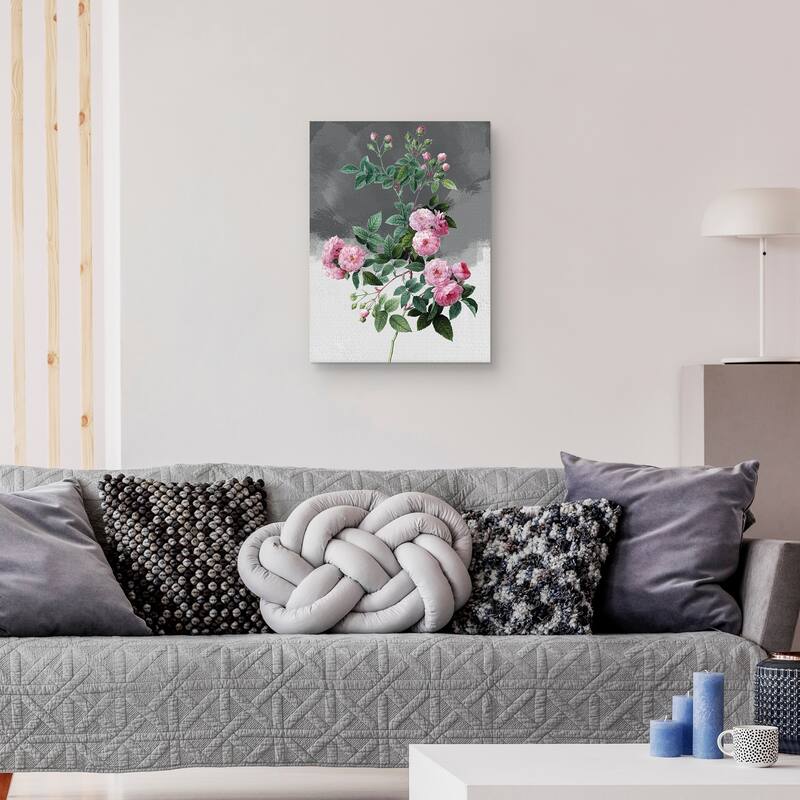 Pink Roses Grey Canvas Art Print