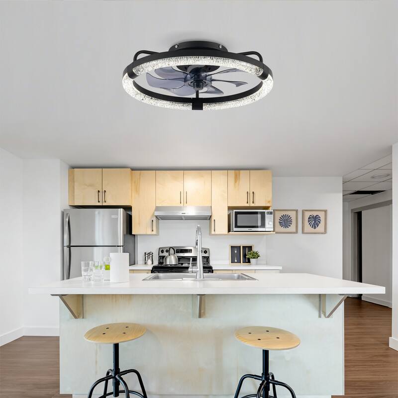 Sofucor 20 Inch Low Profile Ceiling Fan,Dimmable LED Ceiling Fans with Lights and Remote,Modern Flush Mount Fandelier Fans Light